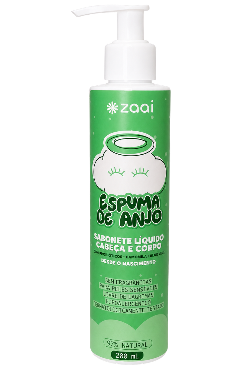 Frasco da Espuma de Anjo, sabonete l&iacute;quido cabe&ccedil;a e corpo, 200 ml